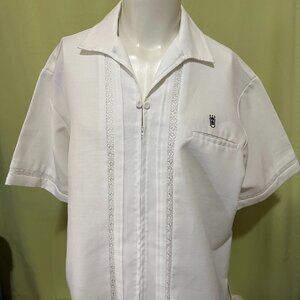 Vintage Iolani Hawaii Men's White Hawaiian Shirt Size XL Polyester Made in Hawai